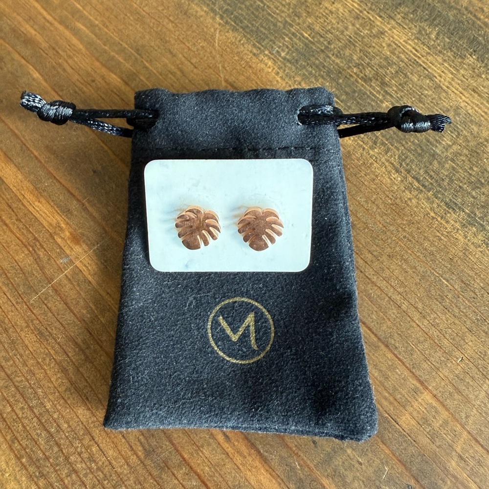 Rose Gold Monstera Leaf Stud Earrings
